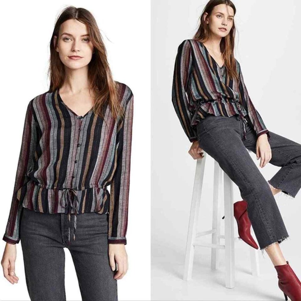 Rails Beaux Varadero Stripe Linen Blend Long Sleeve Blouse Medium - Picture 1 of 16
